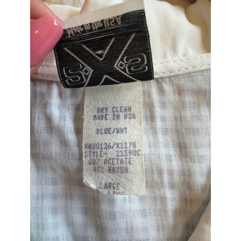 Vintage Blue White Plaid Button Up Blouse Camp Collar Short‎ Sleeve Large USA - Picture 8 of 9